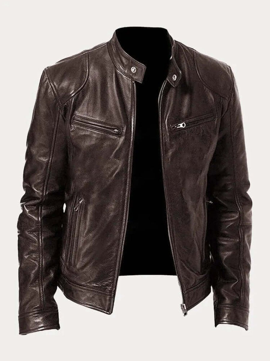 Men's Classic Zip-Up Stand Collar Biker Jacket