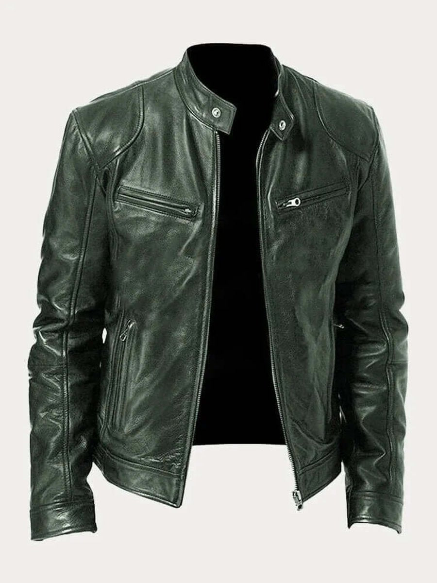 Men's Classic Zip-Up Stand Collar Biker Jacket