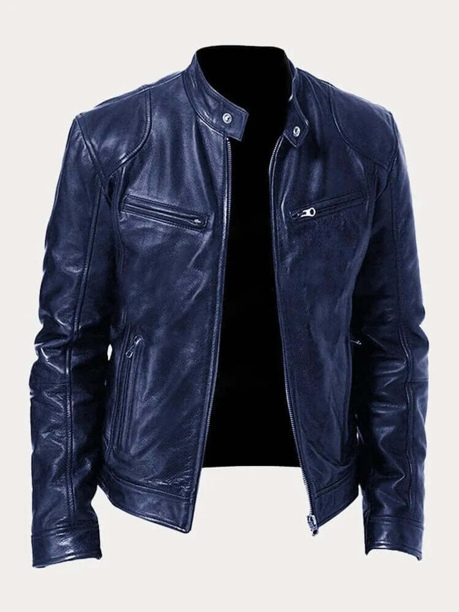 Men's Classic Zip-Up Stand Collar Biker Jacket