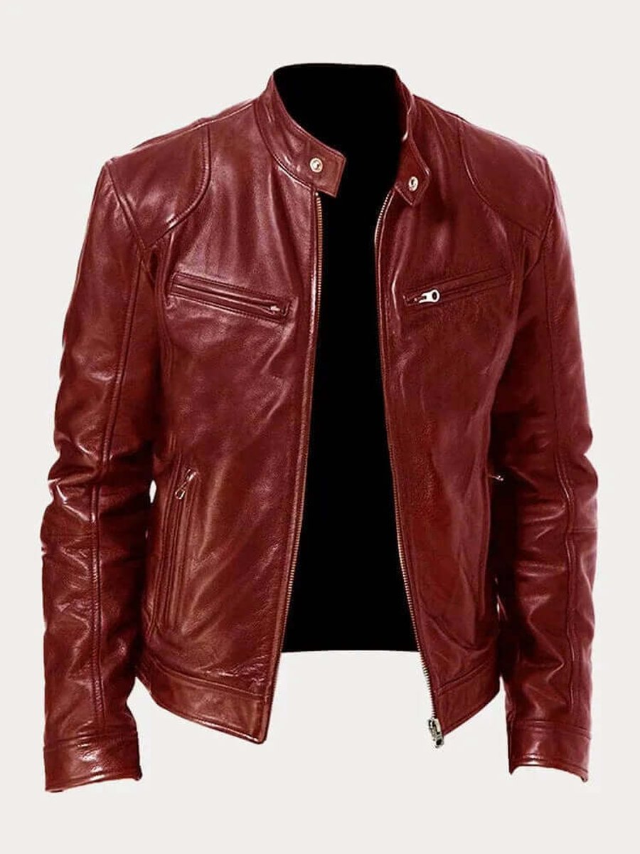 Men's Classic Zip-Up Stand Collar Biker Jacket