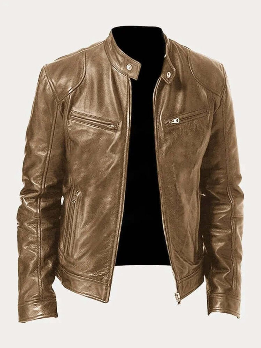 Men's Classic Zip-Up Stand Collar Biker Jacket