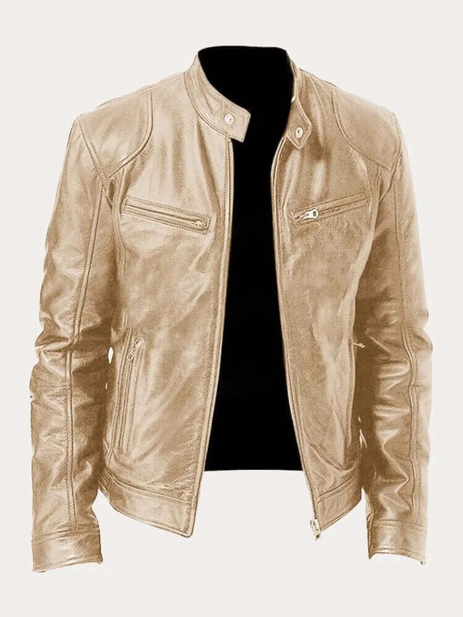 Men's Classic Zip-Up Stand Collar Biker Jacket