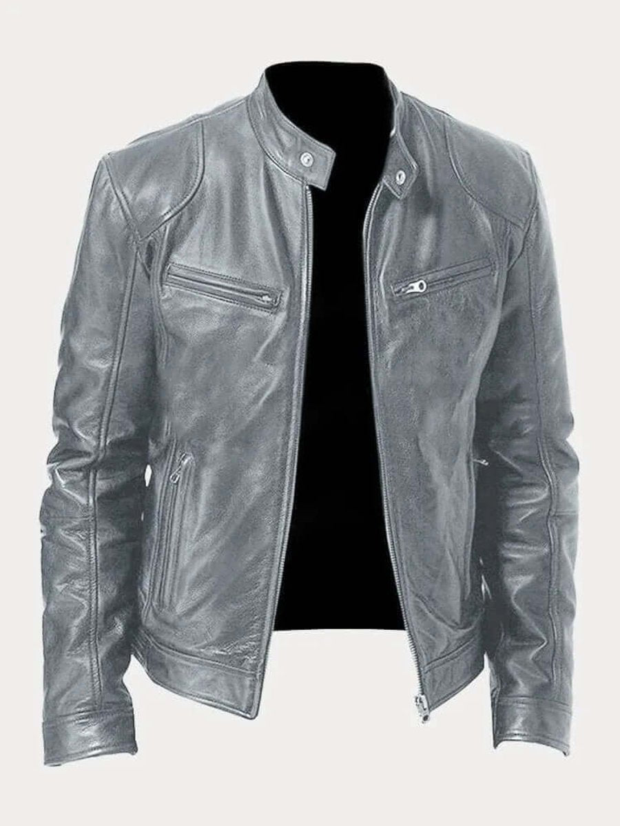 Men's Classic Zip-Up Stand Collar Biker Jacket