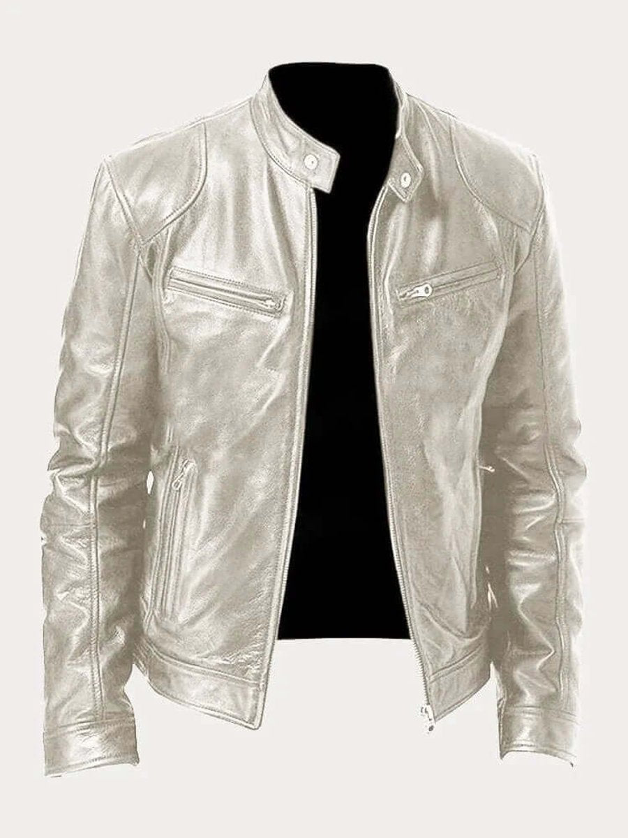 Men's Classic Zip-Up Stand Collar Biker Jacket