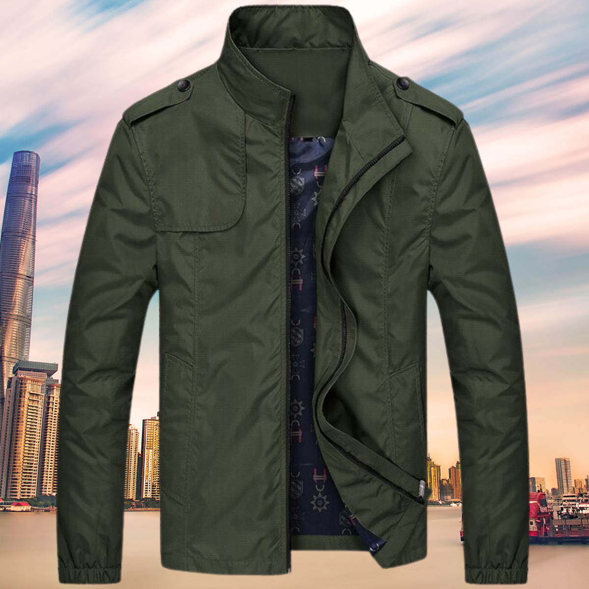 Men's Collared Windbreaker Jacket