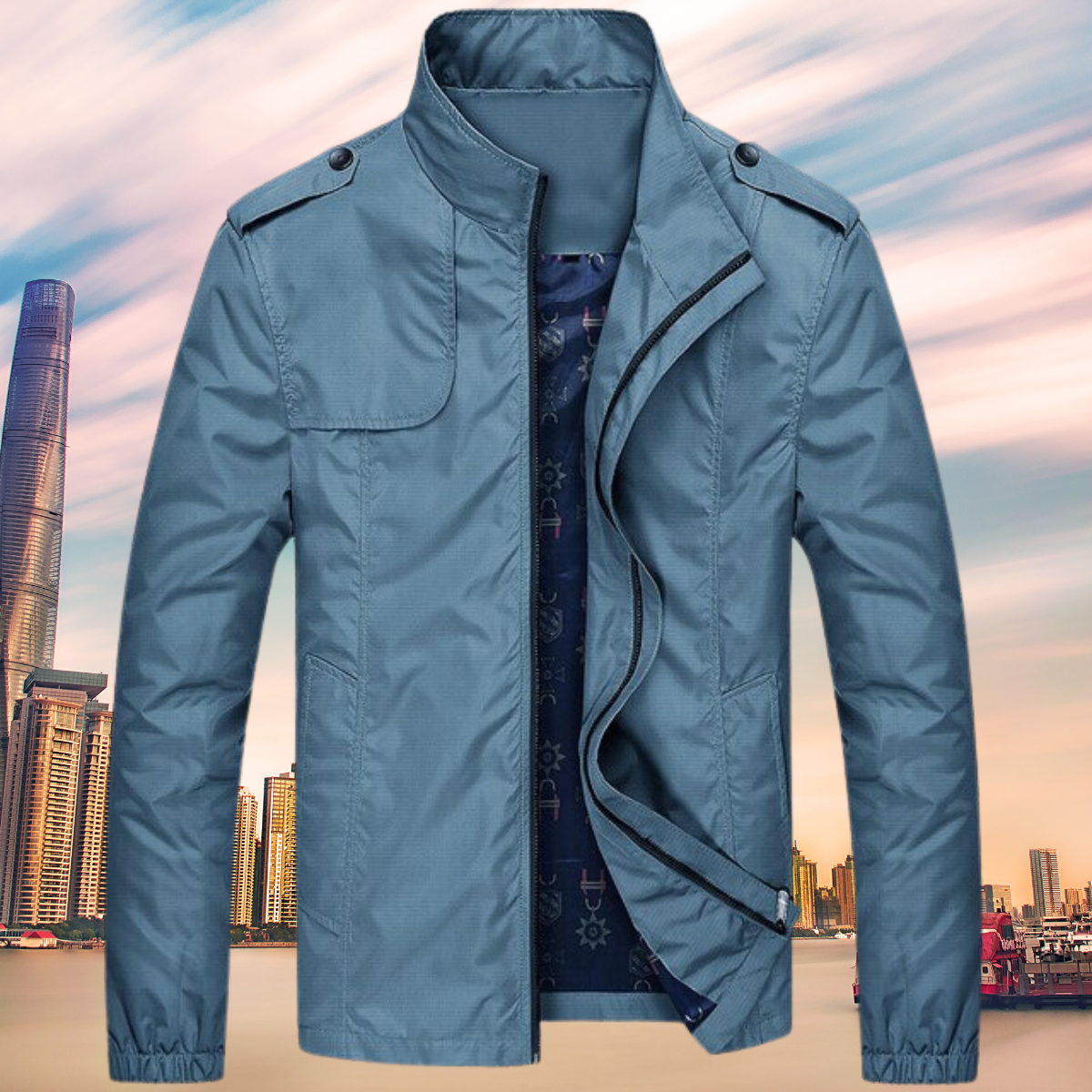 Men's Collared Windbreaker Jacket