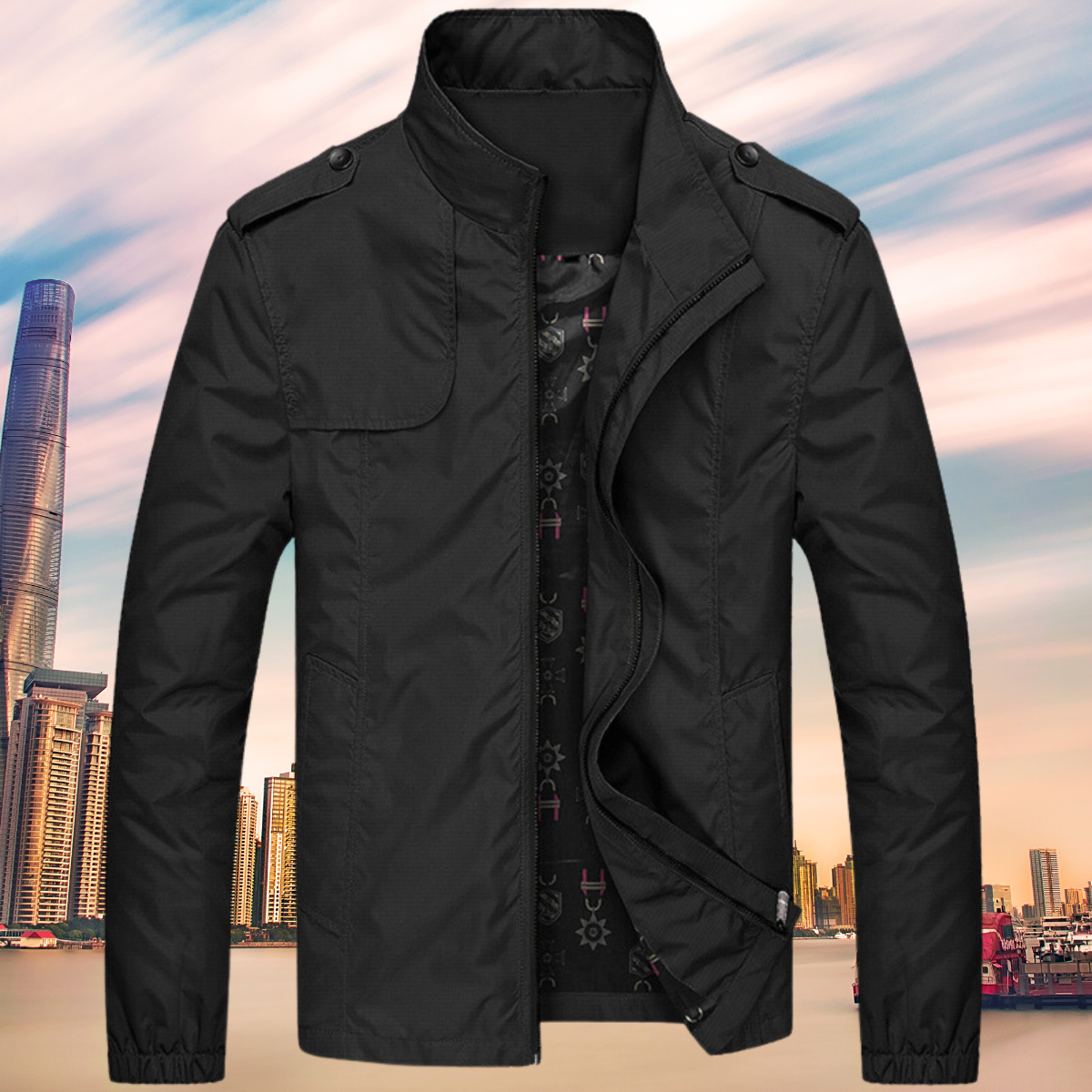 Men's Collared Windbreaker Jacket