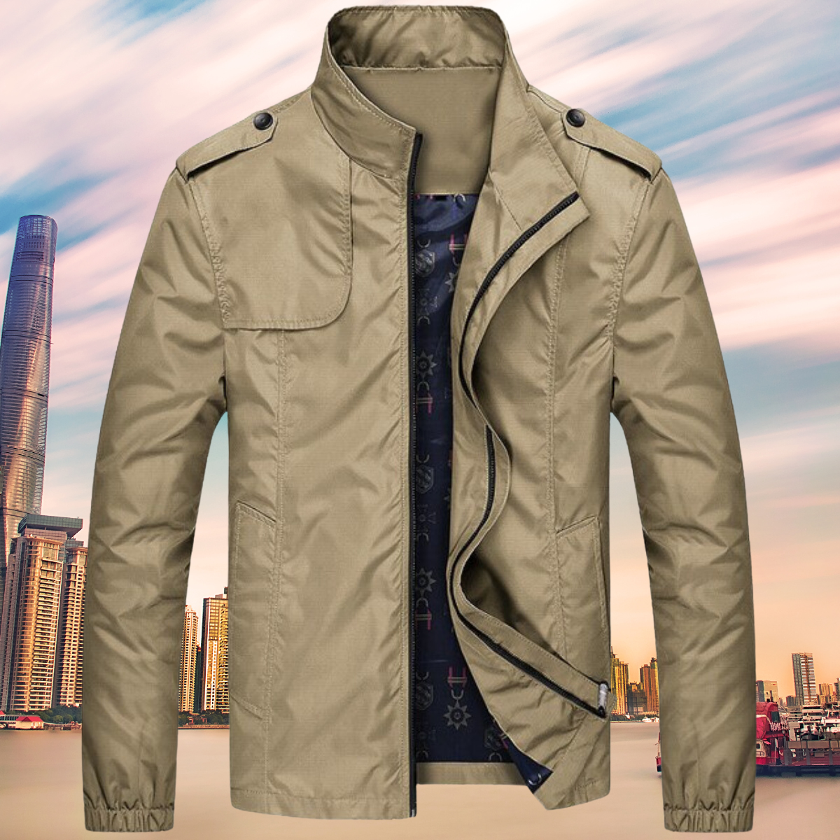 Men's Collared Windbreaker Jacket