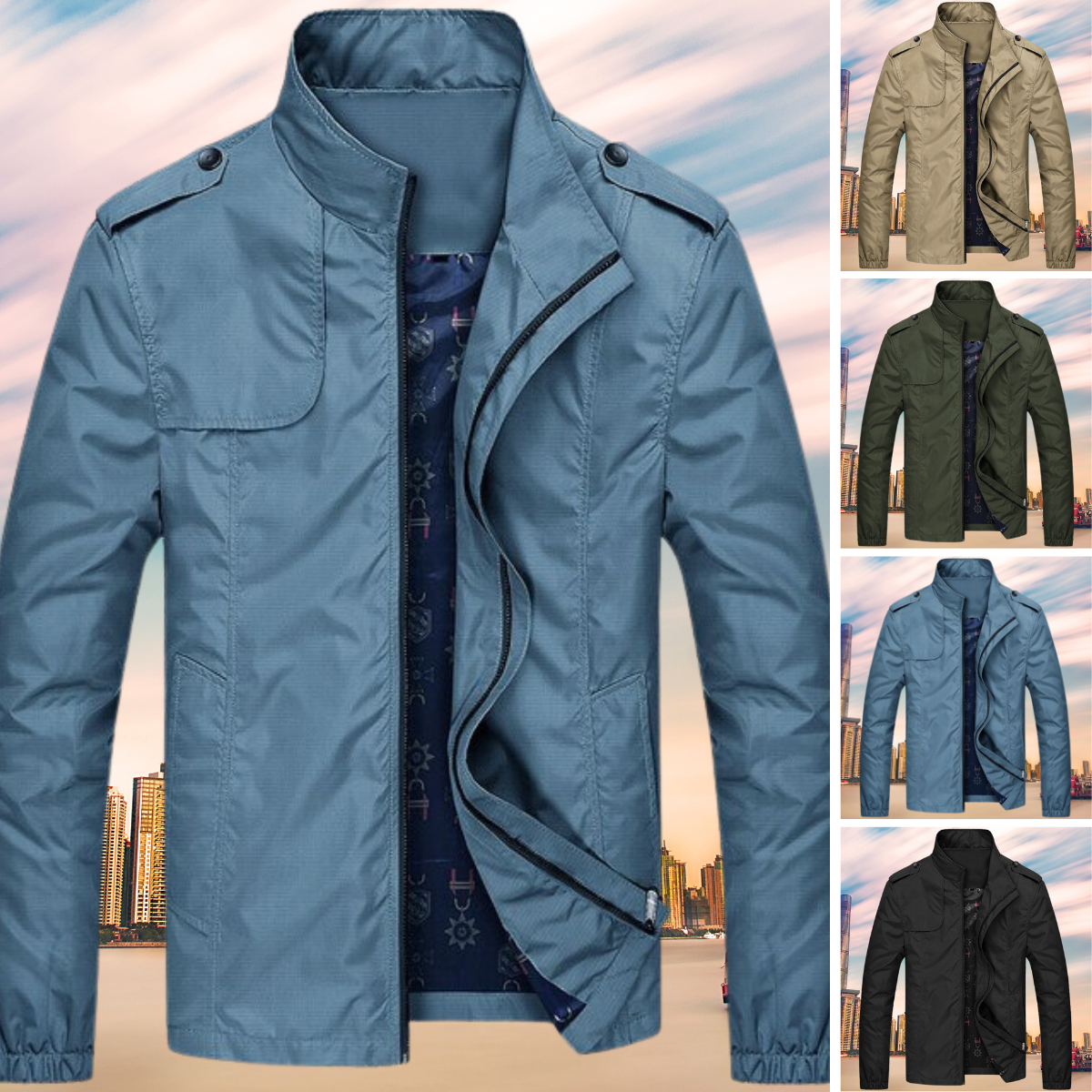 Men's Collared Windbreaker Jacket