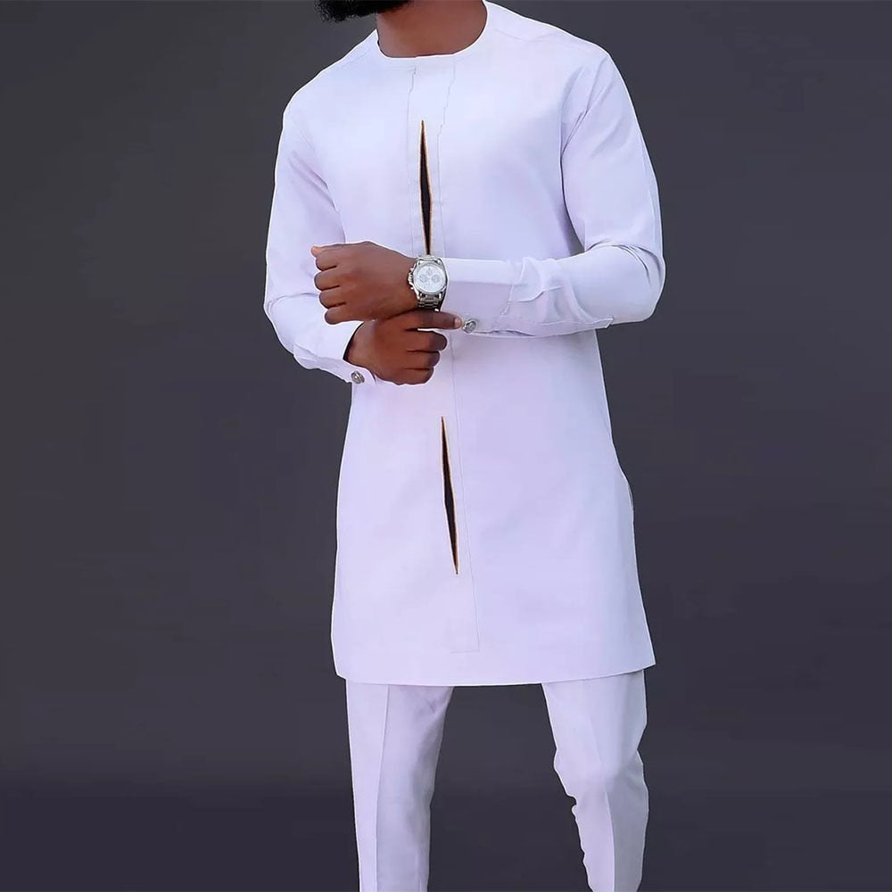 Men's Dashiki Set: Traditional Long-Sleeve Top and Slim-Fit Trousers