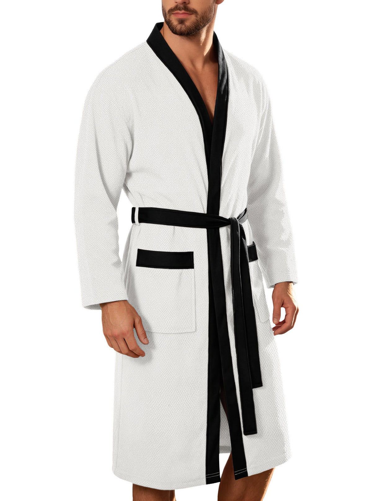 Men's Lightweight Waffle Kimono Bathrobe with Patch Pockets