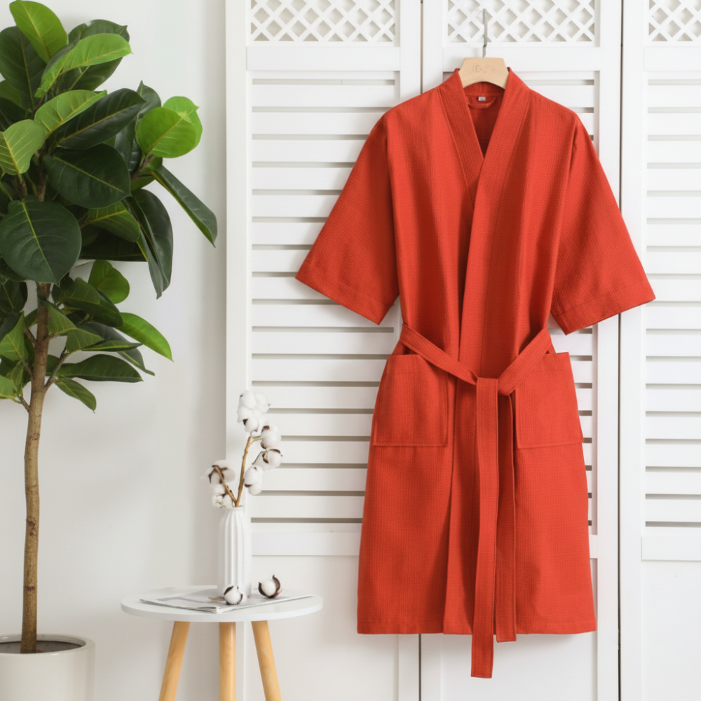 Men's Lightweight Waffle Weave Wrap Bathrobe