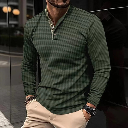 Men's Long-Sleeve Henley Polo Shirt