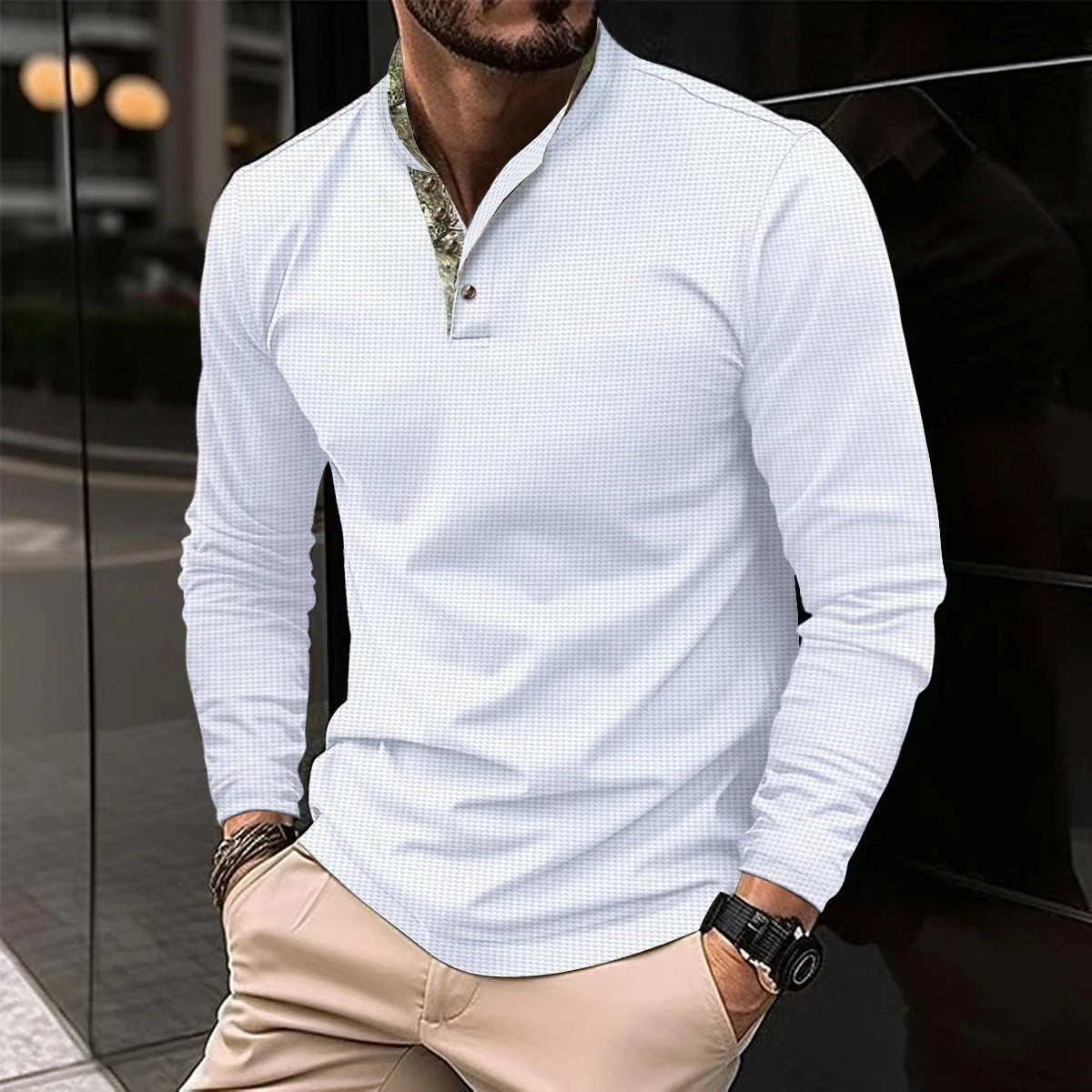 Men's Long-Sleeve Henley Polo Shirt