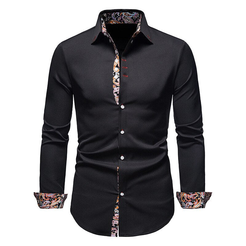 Men's Long-Sleeve Shirt with Paisley Pattern - Dress & Casual Shirt