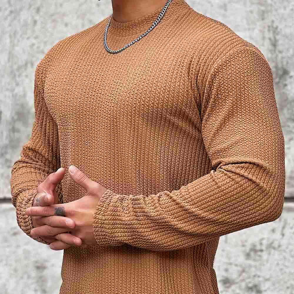 Men's Long-Sleeve Textured Pullover Sweater