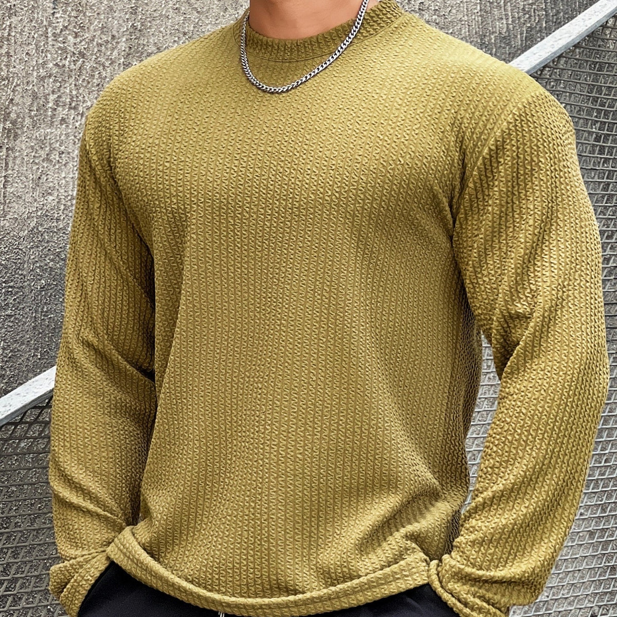 Men's Long-Sleeve Textured Pullover Sweater