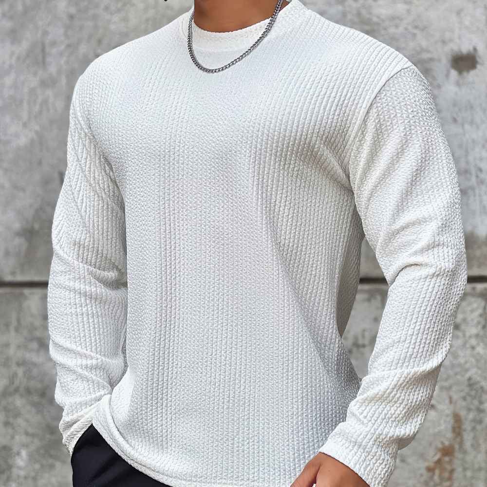 Men's Long-Sleeve Textured Pullover Sweater