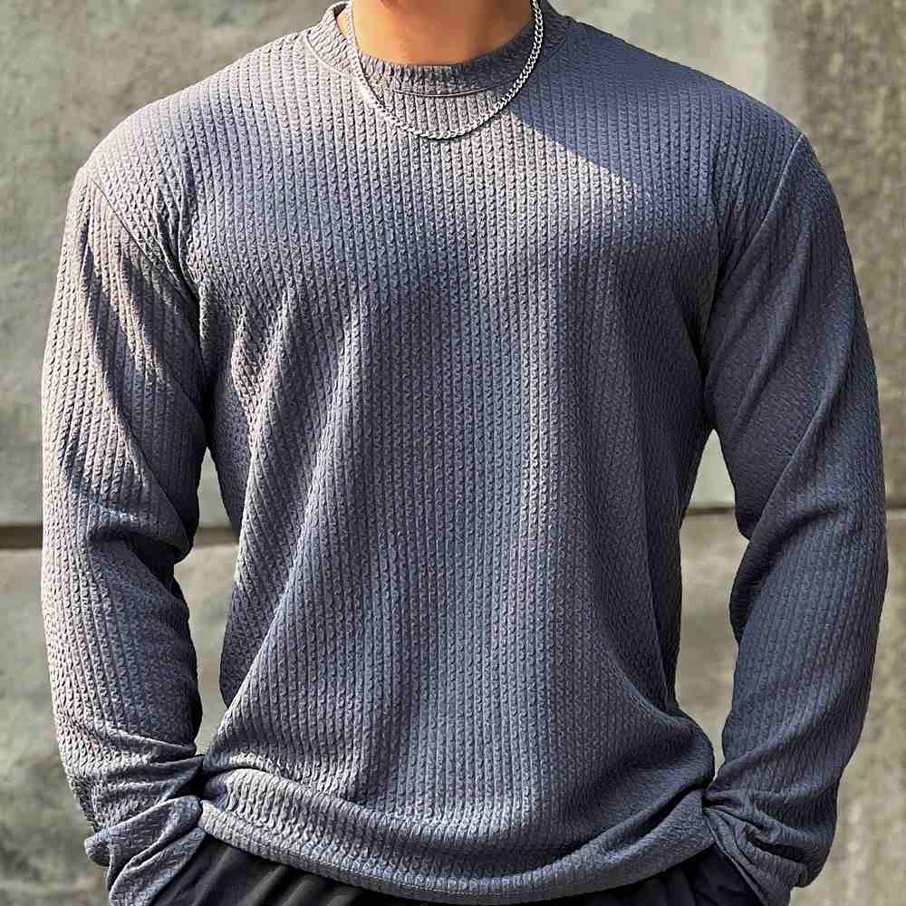 Men's Long-Sleeve Textured Pullover Sweater