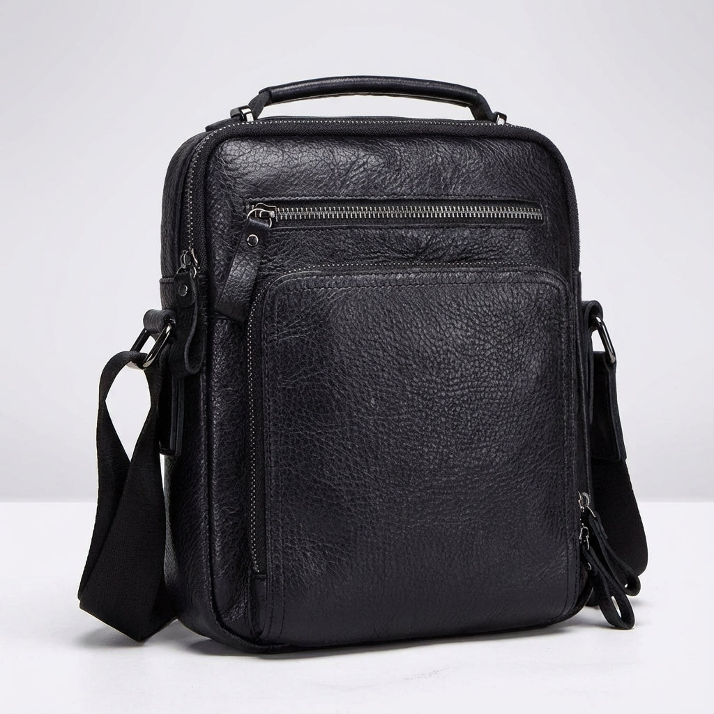 Men's Messenger Bag with Multiple Compartments and Adjustable Strap – Black