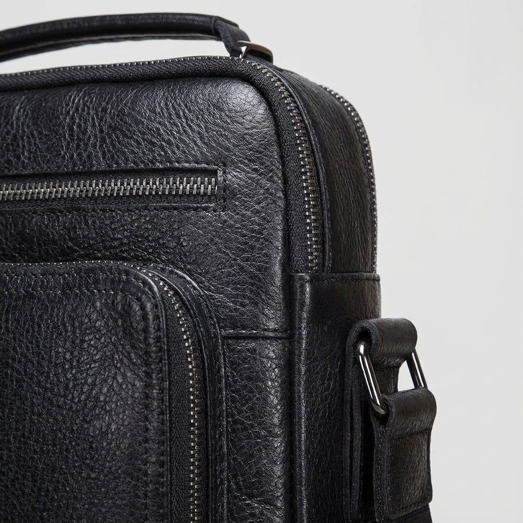 Men's Messenger Bag with Multiple Compartments and Adjustable Strap – Black