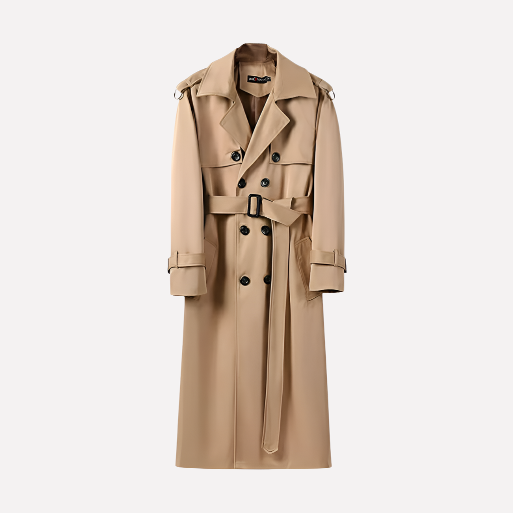Men's Over-the-Knee Buttoned Trench Coat