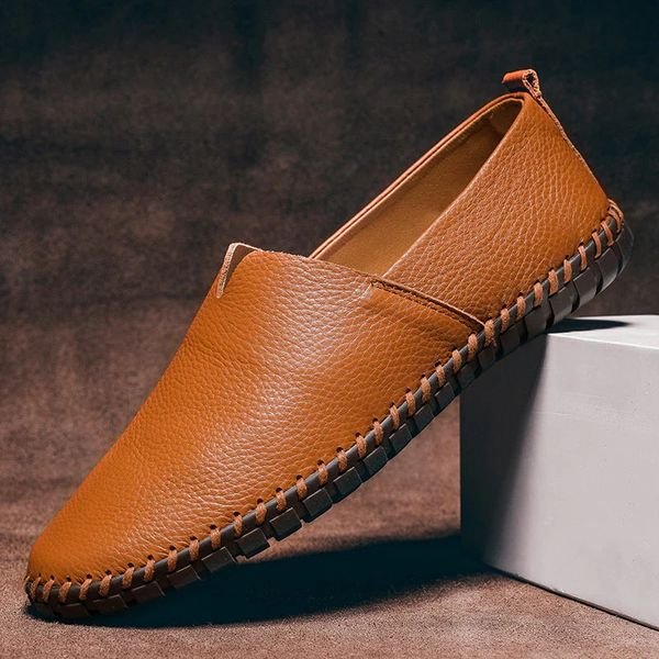 Men's Pebbled-Grain Slip-On Whipstitch Loafers
