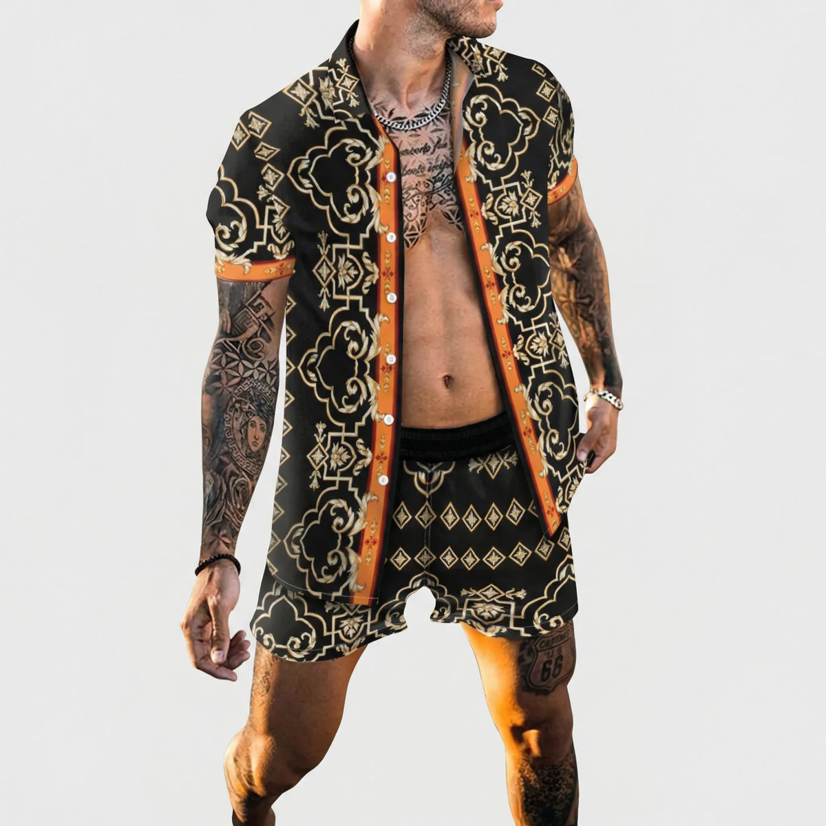 Men's Printed Relaxed Fit Two-Piece Summer Set