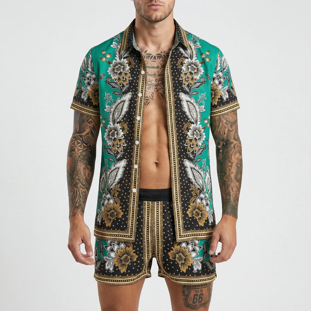 Men's Printed Relaxed Fit Two-Piece Summer Set