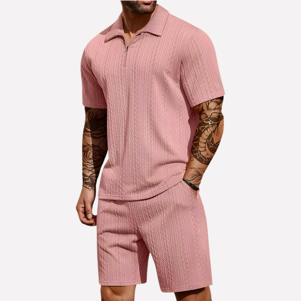 Men's Quarter-Zip Polo and Shorts Set