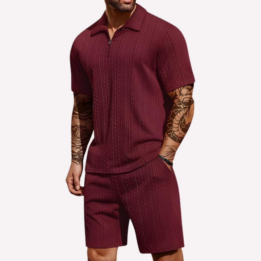 Men's Quarter-Zip Polo and Shorts Set