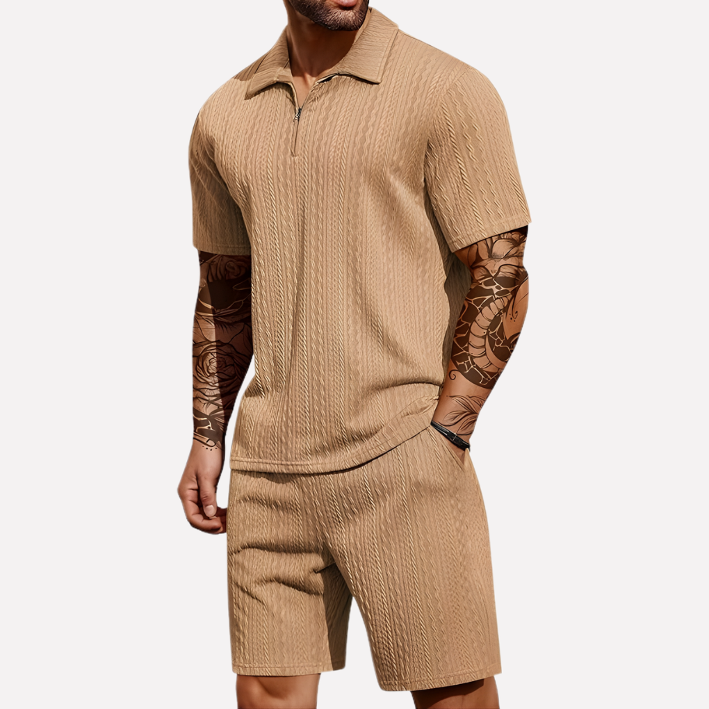 Men's Quarter-Zip Polo and Shorts Set