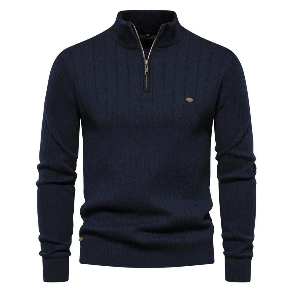 Men's Quarter-Zip Sweater with Stand-Up Collar
