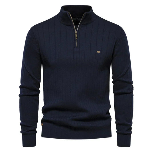 Men's Quarter-Zip Sweater with Stand-Up Collar