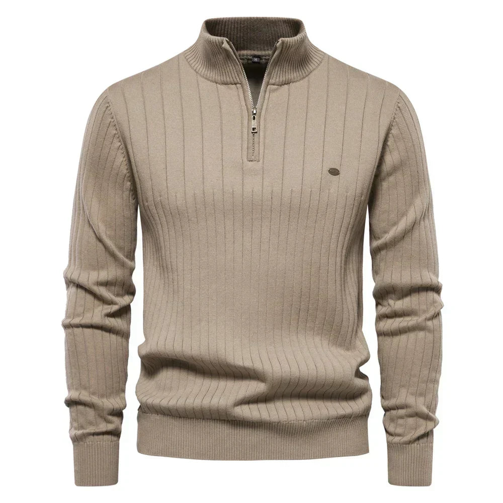 Men's Quarter-Zip Sweater with Stand-Up Collar