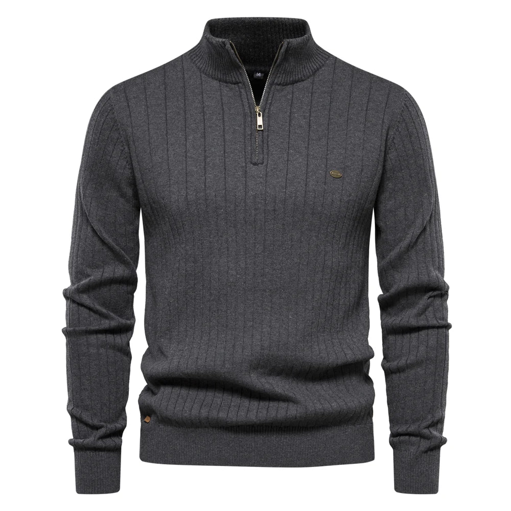 Men's Quarter-Zip Sweater with Stand-Up Collar
