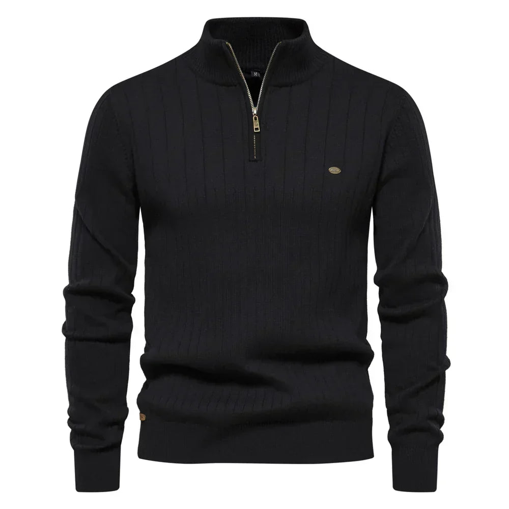 Men's Quarter-Zip Sweater with Stand-Up Collar