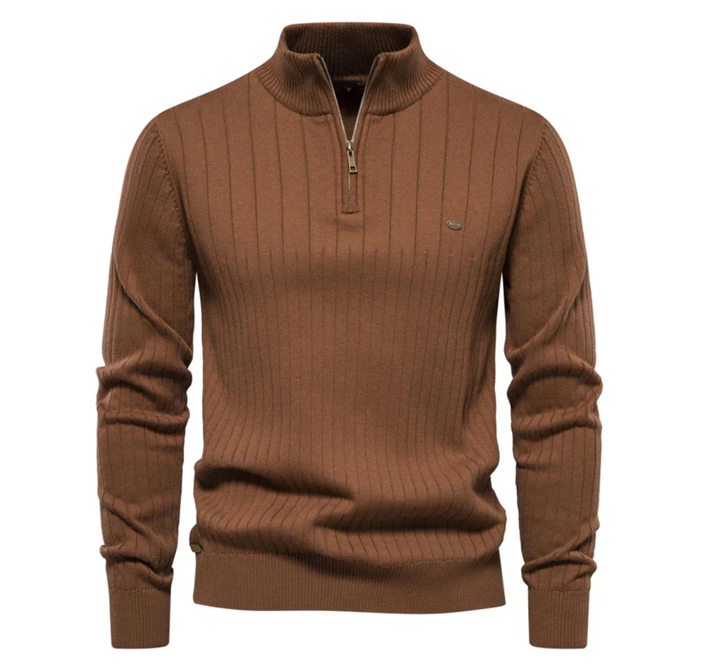 Men's Quarter-Zip Sweater with Stand-Up Collar