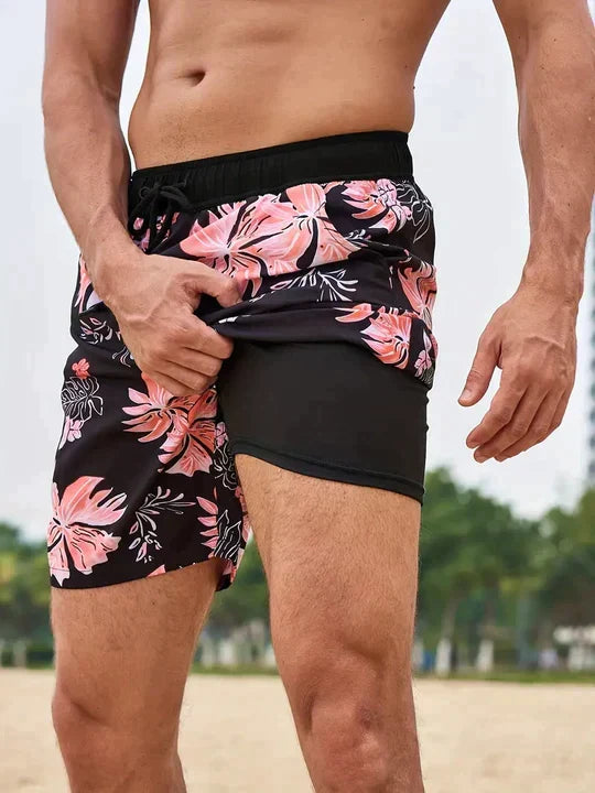 Men's Quick-Dry Swim Shorts with Compression Liner