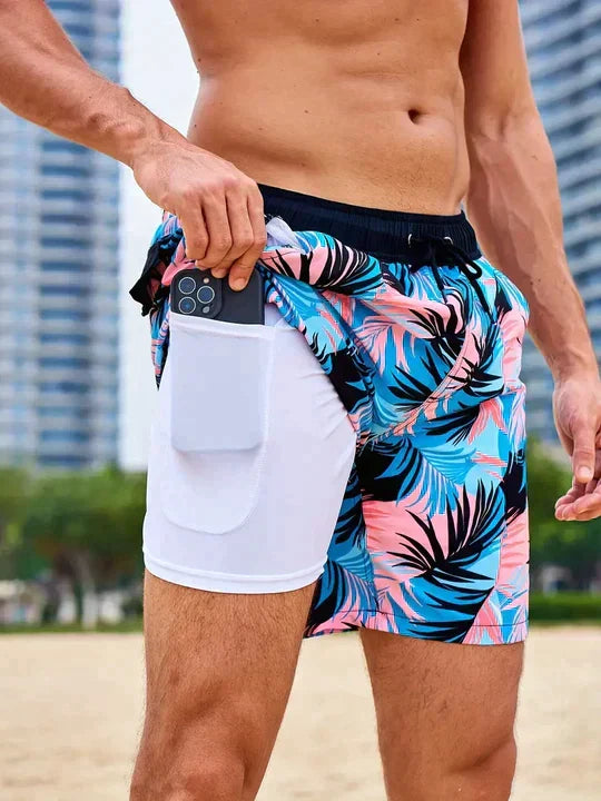 Men's Quick-Dry Swim Shorts with Compression Liner