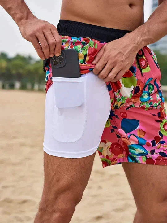 Men's Quick-Dry Swim Shorts with Compression Liner