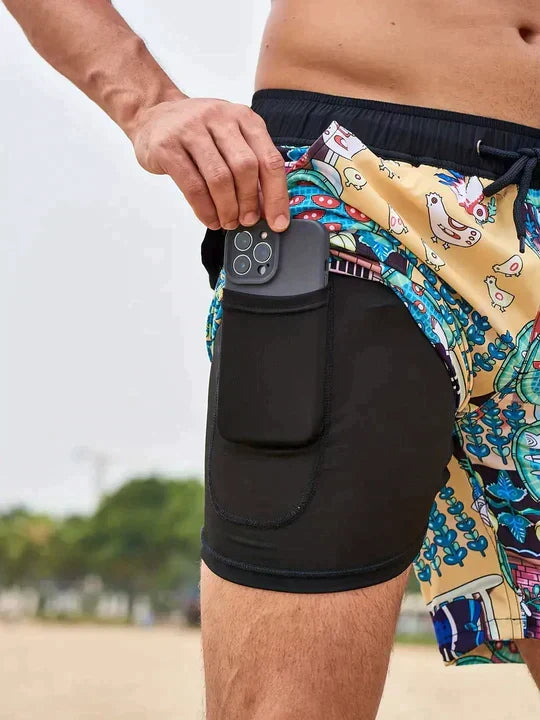 Men's Quick-Dry Swim Shorts with Compression Liner