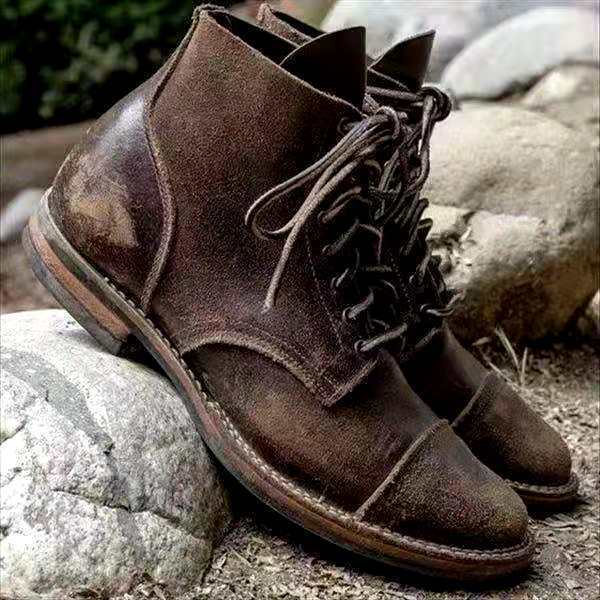 Men's Retro Waterproof Lace-Up Boots with Anti-Slip Sole