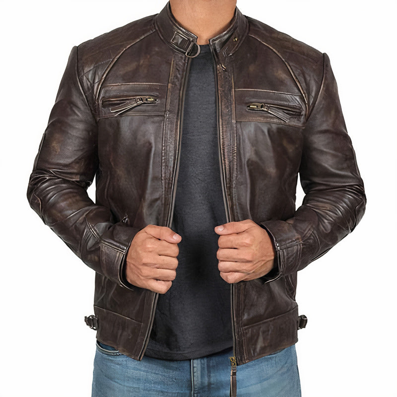 Men's Rugged Biker Jacket with Zip Pockets