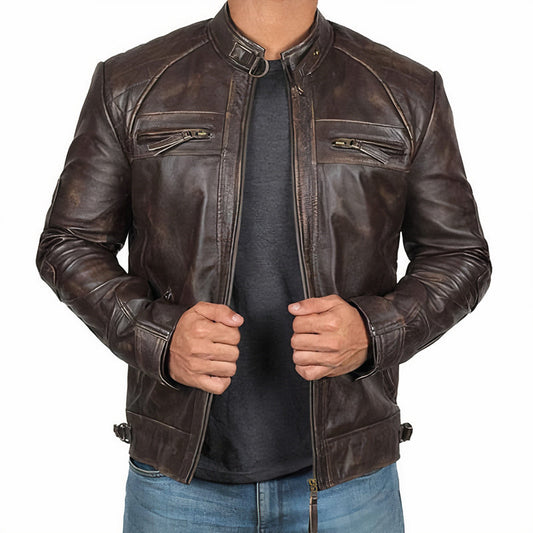 Men's Rugged Biker Jacket with Zip Pockets