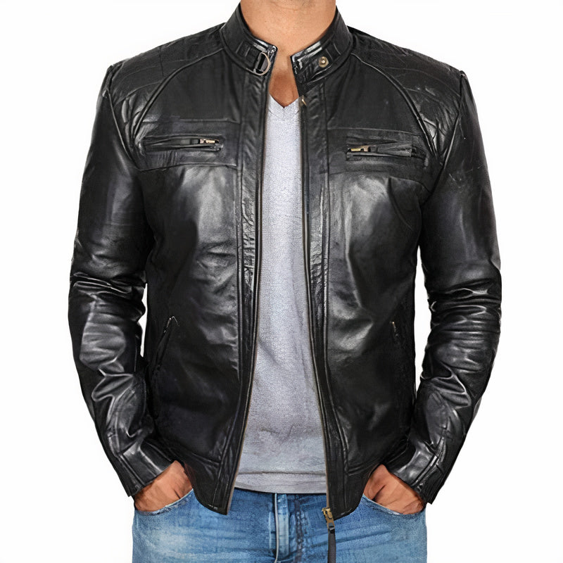 Men's Rugged Biker Jacket with Zip Pockets