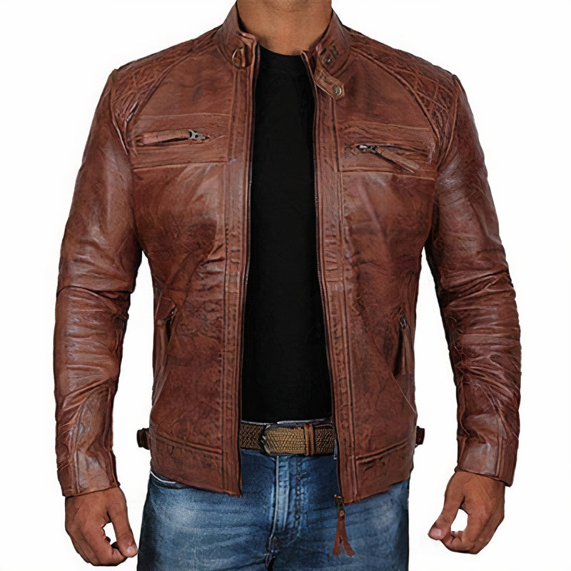 Men's Rugged Biker Jacket with Zip Pockets