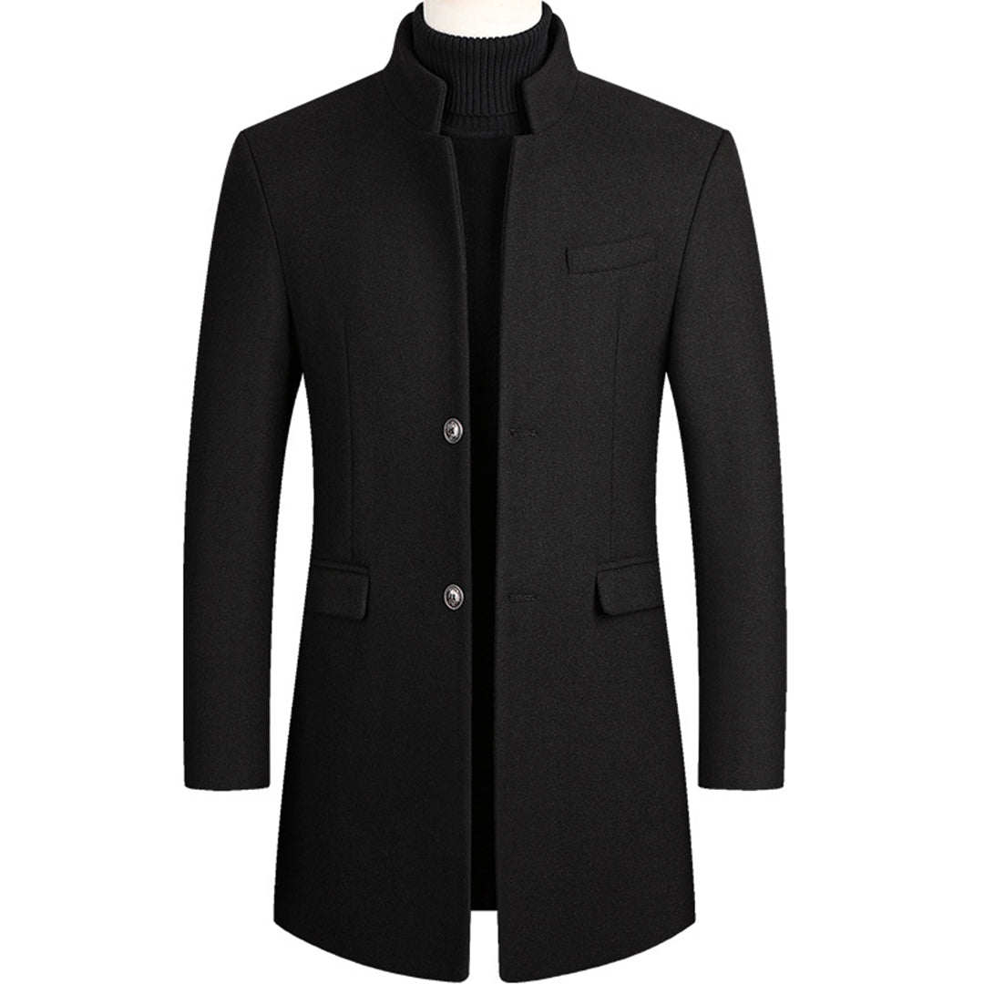 Men's Single-Breasted Stand-Collar Overcoat