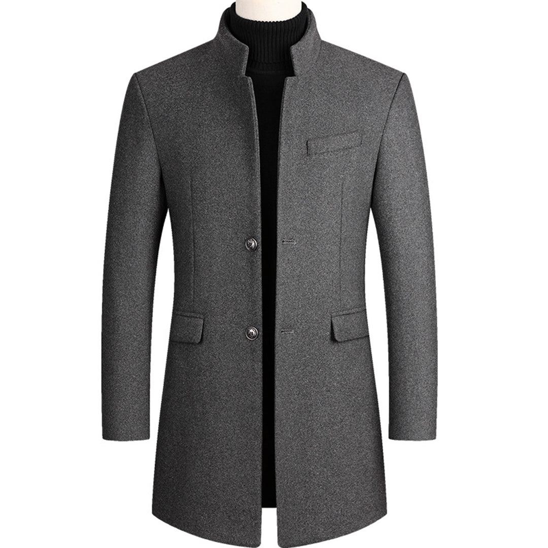Men's Single-Breasted Stand-Collar Overcoat