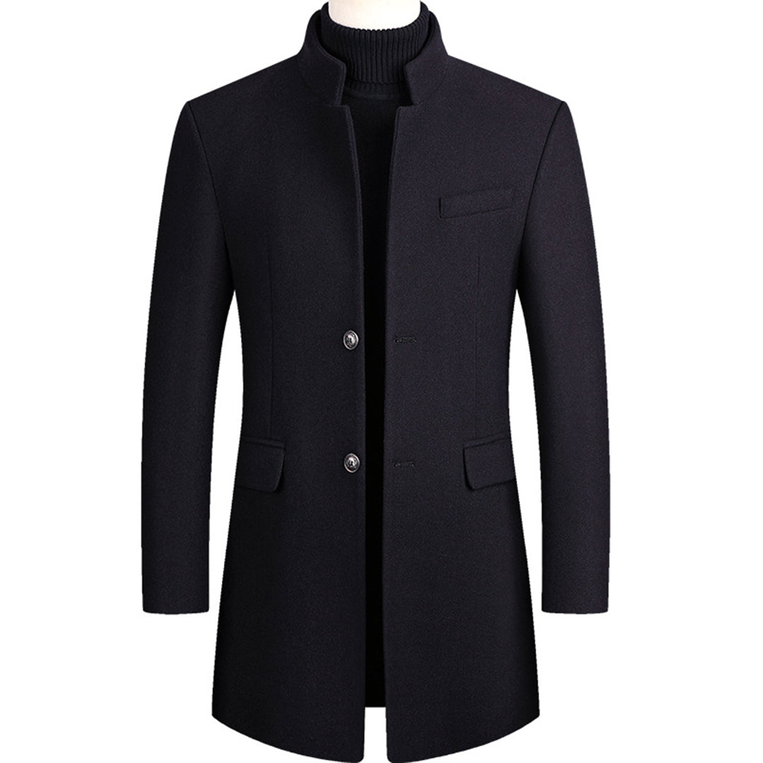 Men's Single-Breasted Stand-Collar Overcoat